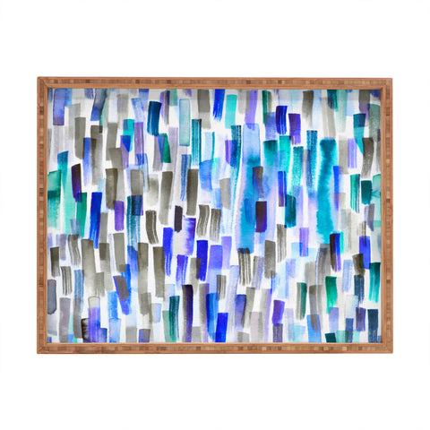 Ninola Design Blue brushstrokes painting stripes Rectangular Tray