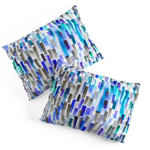 Ninola Design Blue brushstrokes painting stripes Pillow Shams