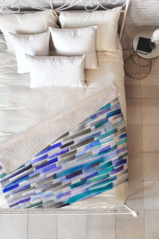 Ninola Design Blue brushstrokes painting stripes Fleece Throw Blanket