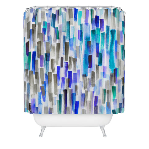 Ninola Design Blue brushstrokes painting stripes Shower Curtain