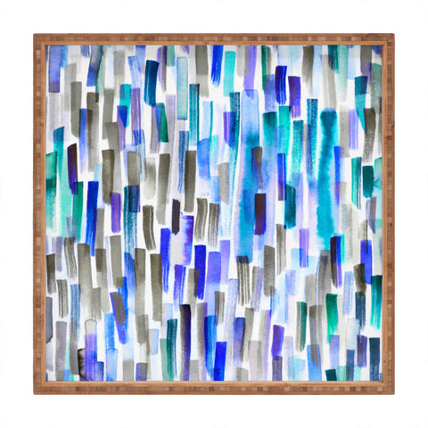Ninola Design Blue brushstrokes painting stripes Square Tray