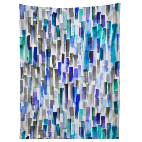 Ninola Design Blue brushstrokes painting stripes Tapestry
