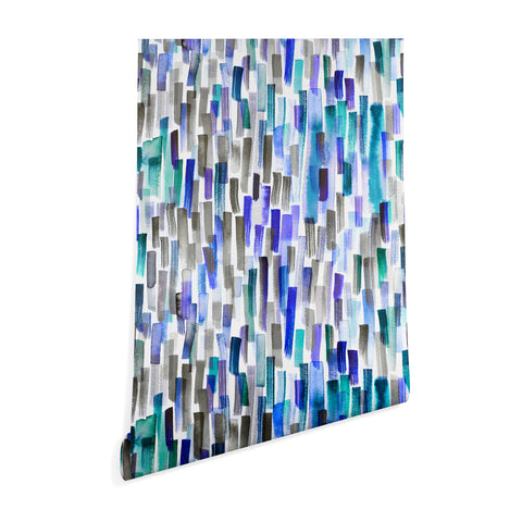 Ninola Design Blue brushstrokes painting stripes Wallpaper