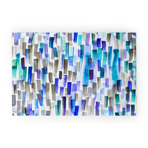 Ninola Design Blue brushstrokes painting stripes Welcome Mat