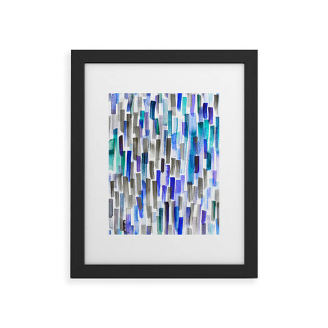Ninola Design Blue brushstrokes painting stripes Framed Art Print