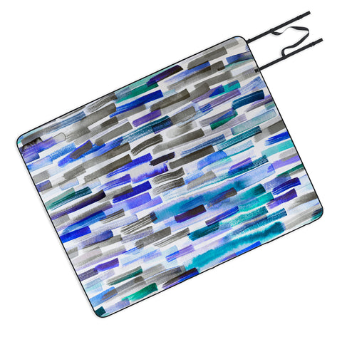 Ninola Design Blue brushstrokes painting stripes Picnic Blanket