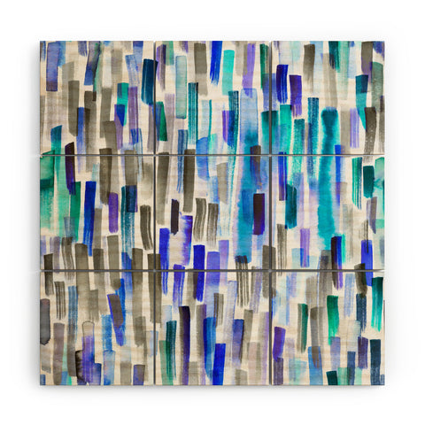 Ninola Design Blue brushstrokes painting stripes Wood Wall Mural