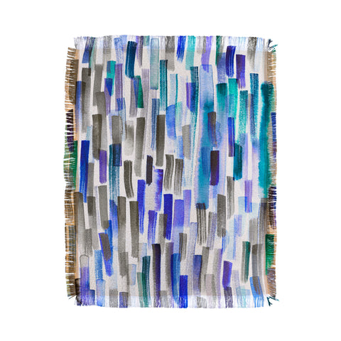 Ninola Design Blue brushstrokes painting stripes Throw Blanket
