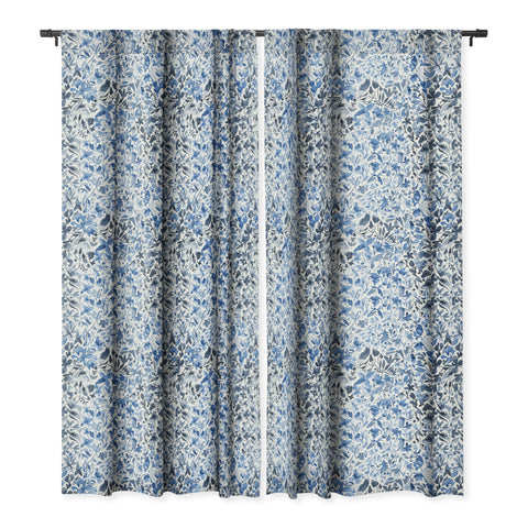 Ninola Design Blue flowers and plants ivy Blackout Window Curtain