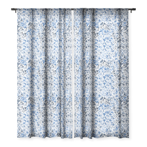 Ninola Design Blue flowers and plants ivy Sheer Window Curtain