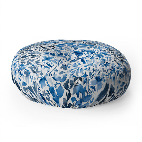 Ninola Design Blue flowers and plants ivy Floor Pillow Round