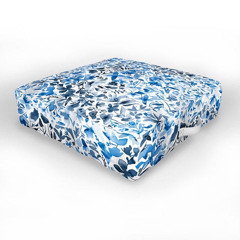 Ninola Design Blue flowers and plants ivy Outdoor Floor Cushion