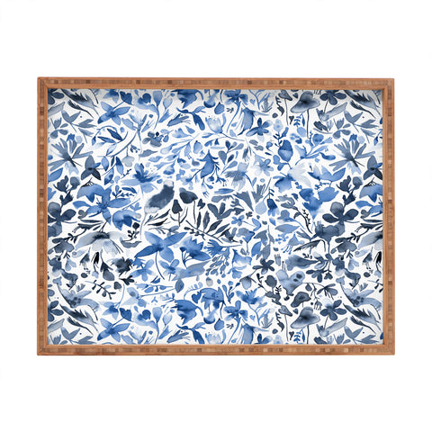 Ninola Design Blue flowers and plants ivy Rectangular Tray