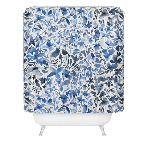Ninola Design Blue flowers and plants ivy Shower Curtain