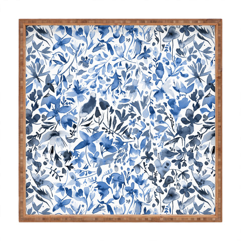 Ninola Design Blue flowers and plants ivy Square Tray