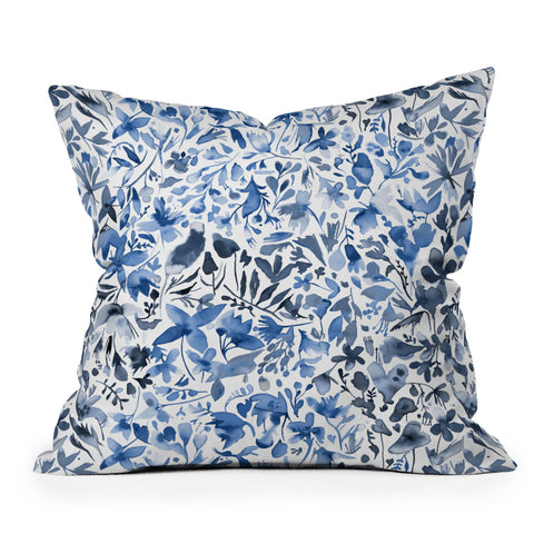 Ninola Design Blue flowers and plants ivy Throw Pillow