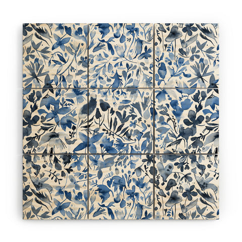 Ninola Design Blue flowers and plants ivy Wood Wall Mural