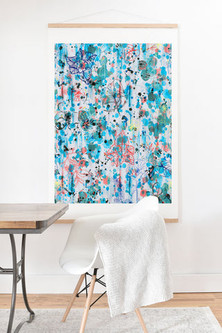 Ninola Design Blue Graffiti Flowers Art Print And Hanger