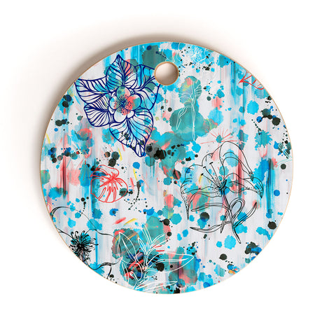 Ninola Design Blue Graffiti Flowers Cutting Board Round