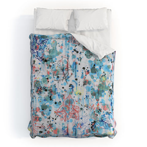 Ninola Design Blue Graffiti Flowers Duvet Cover