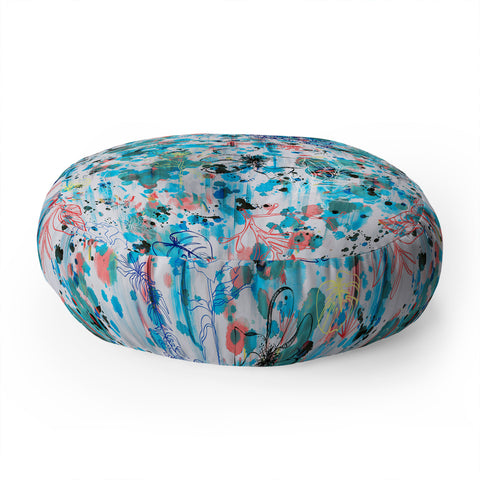 Ninola Design Blue Graffiti Flowers Floor Pillow Round