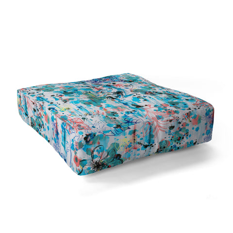 Ninola Design Blue Graffiti Flowers Floor Pillow Square