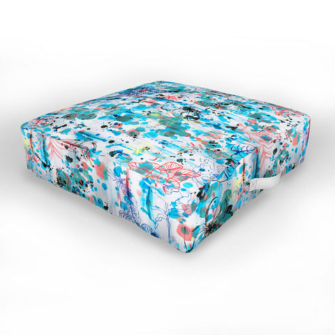Ninola Design Blue Graffiti Flowers Outdoor Floor Cushion