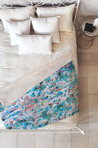 Ninola Design Blue Graffiti Flowers Fleece Throw Blanket