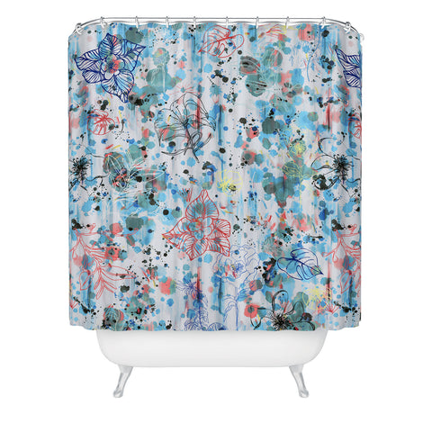 Ninola Design Blue Graffiti Flowers Shower Curtain