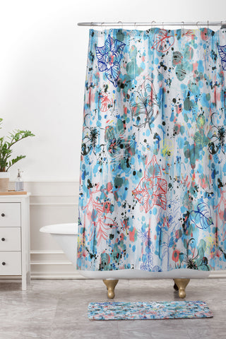 Ninola Design Blue Graffiti Flowers Shower Curtain And Mat