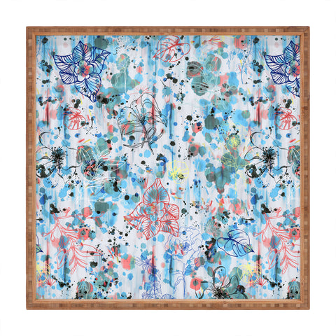 Ninola Design Blue Graffiti Flowers Square Tray
