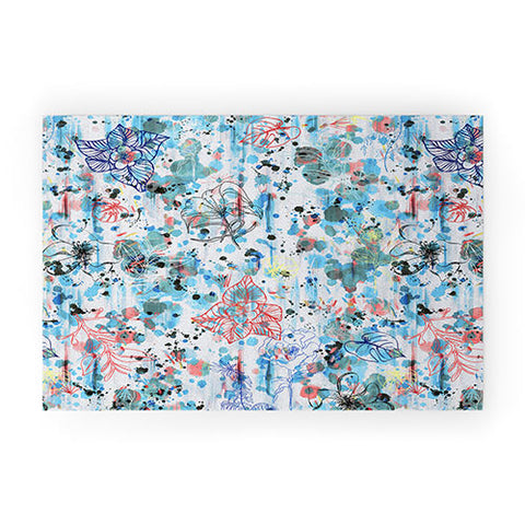 Ninola Design Blue Graffiti Flowers Welcome Mat