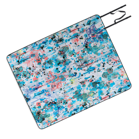 Ninola Design Blue Graffiti Flowers Picnic Blanket