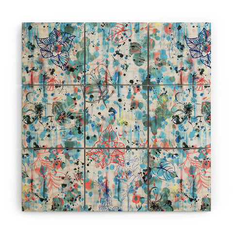 Ninola Design Blue Graffiti Flowers Wood Wall Mural