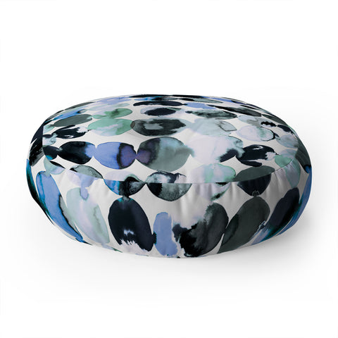 Ninola Design Blue Gray Ink Dots Floor Pillow Round