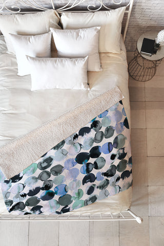Ninola Design Blue Gray Ink Dots Fleece Throw Blanket