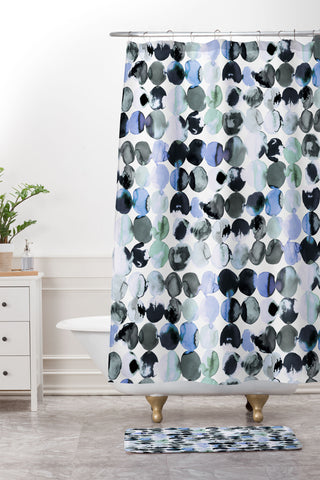 Ninola Design Blue Gray Ink Dots Shower Curtain And Mat