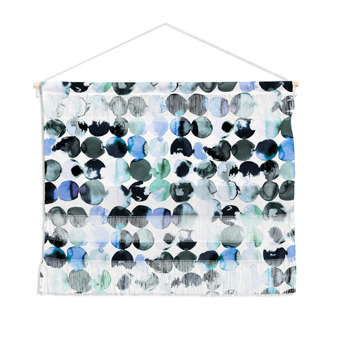 Ninola Design Blue Gray Ink Dots Wall Hanging Landscape