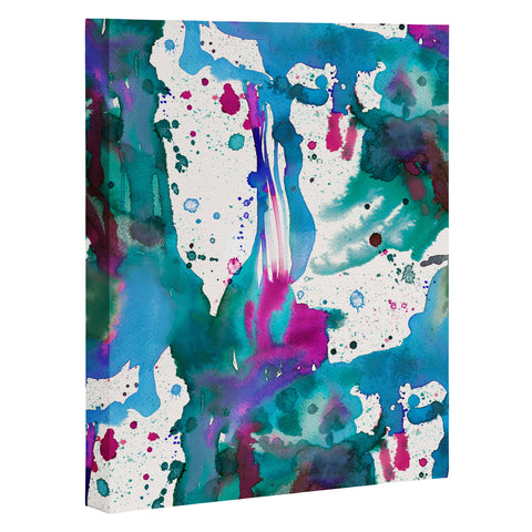 Ninola Design Blue paint splashes dripping Art Canvas