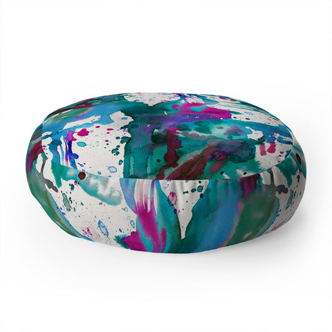 Ninola Design Blue paint splashes dripping Floor Pillow Round