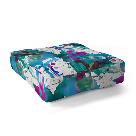 Ninola Design Blue paint splashes dripping Floor Pillow Square