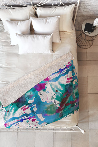Ninola Design Blue paint splashes dripping Fleece Throw Blanket