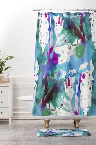 Ninola Design Blue paint splashes dripping Shower Curtain And Mat