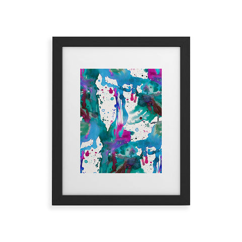 Ninola Design Blue paint splashes dripping Framed Art Print