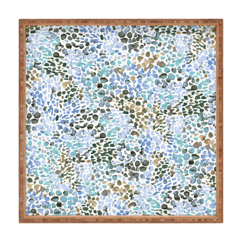 Ninola Design Blue Speckled Painting Watercolor Stains Square Tray
