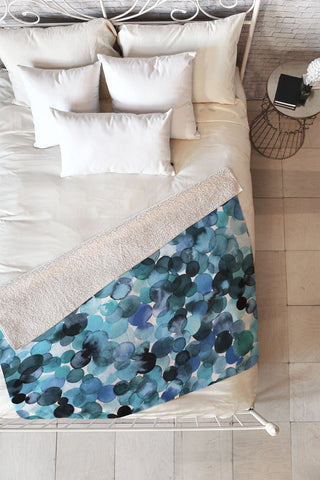 Ninola Design Blue watercolor dots Fleece Throw Blanket