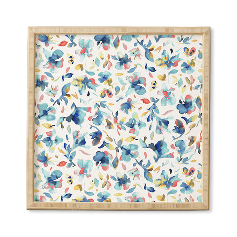 Ninola Design Blue Watercolor Hibiscus Floral Framed Wall Art