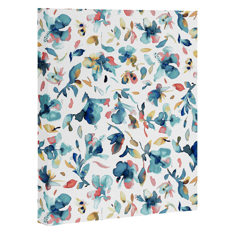 Ninola Design Blue Watercolor Hibiscus Floral Art Canvas
