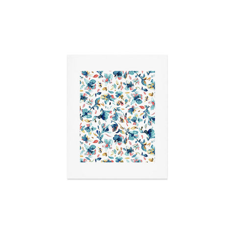 Ninola Design Blue Watercolor Hibiscus Floral Art Print