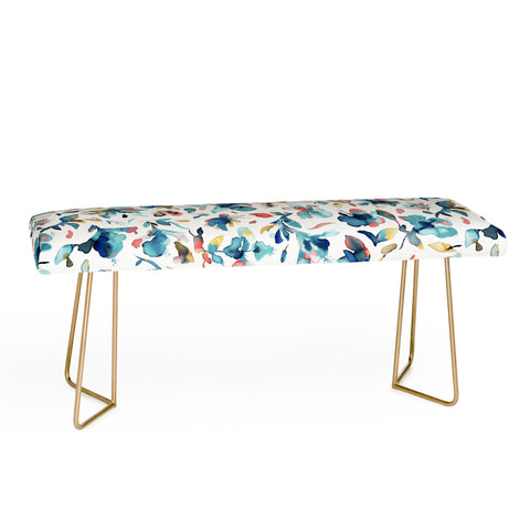 Ninola Design Blue Watercolor Hibiscus Floral Bench